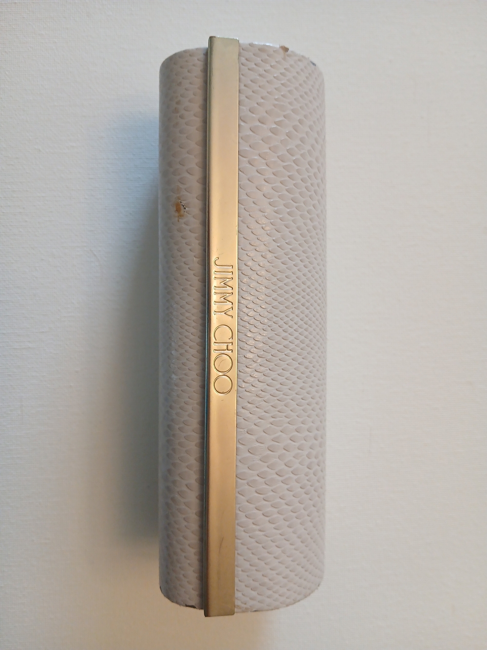 Jimmy Choo Beige Textured Eyewear Case with Gold Trim